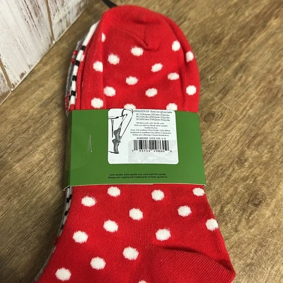 Kate Spade NEW crew knit mc polka dot logo stripe lip kiss print short socks - Picture 4 of 5
